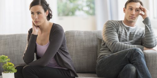 USA, New Jersey, Jersey City, Couple having argument