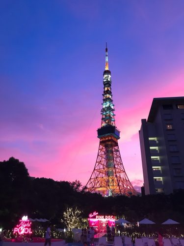 東京タワー、ナイトプール、夕焼け