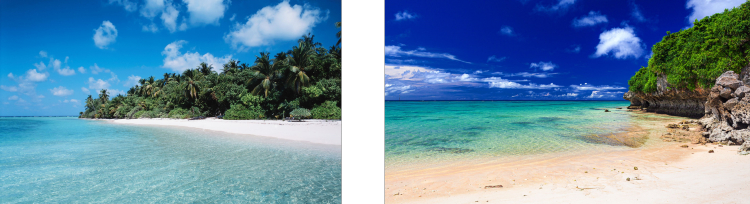 左の写真 モルディブ、右の写真　鹿児島与論島
