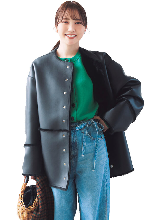 「少しダボっと」が今っぽい♡ レザージャケット『カジュアルにも甘めにもきれいめにも着られる、振り幅広めなレザージャケットにラブコール続出!重たい印象にならない秘訣は〝オーバーサイズ〟♡』