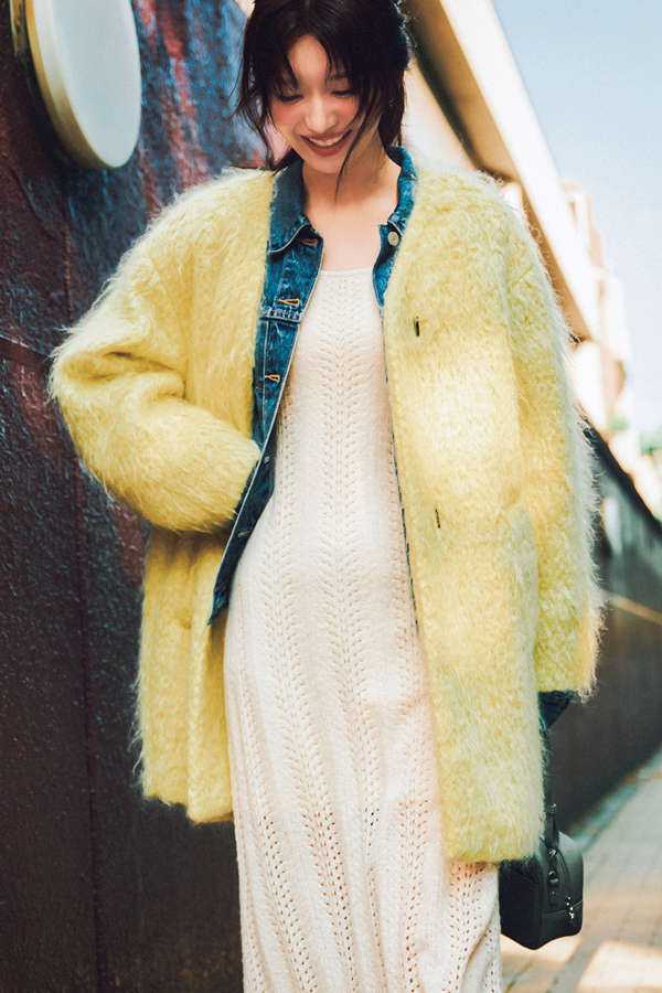 RESSEXY カーデ付きニットワンピ『短丈リブカーデは、前はデザイン違いの飾りボタン、後ろはリボン結びで360°かわいい！』