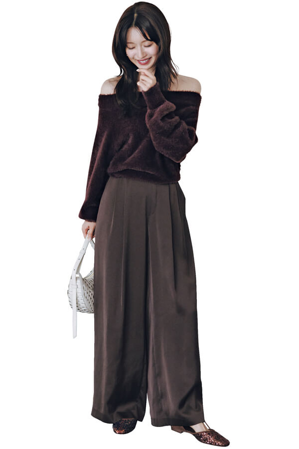 東カレデート　色っぽシンプルスタイルで自立したオーラをまとって『浮かれてるオフショルニット　浮かれてないワイドパンツ』