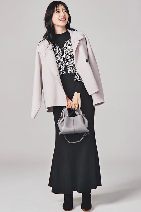 黒ツイードニットワンピース