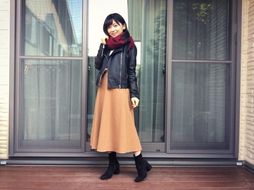 トレンド,ファッション,コーデ,ライダースジャケット,南雲穂波,マフラー
