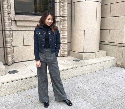ユニクロ,コート,トレンド,ファッション,コーディネート,尾身綾子,グレンチェック,デニムジャケット