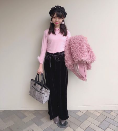 CanCam it girl,七瀬莉砂,GU,ベロア,ワイドパンツ