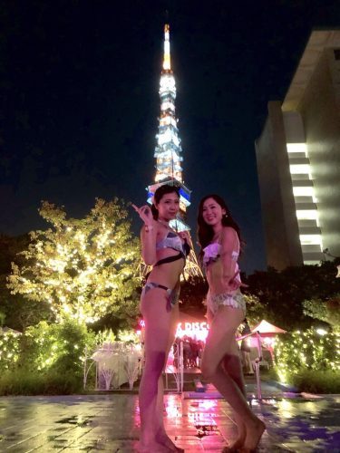 プール、ナイトプール、水着、水着スナップ、ビキニ、クロス、フリル、セクシー、ガーリー