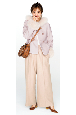 ×ファーコートでフェミニンなワイドパンツstyleに