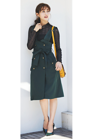 9位　着回せておしゃれ感もあるって♡ ジャンスカって、やっぱり頼れる！コンパクトトップス×ジャンスカ『インナー次第で、印象を変えられるのがジャンスカのいいところ♡リブニットやレースなどのコンパクトトップスと合わせて、きちんと見せるのが流儀のようです！』