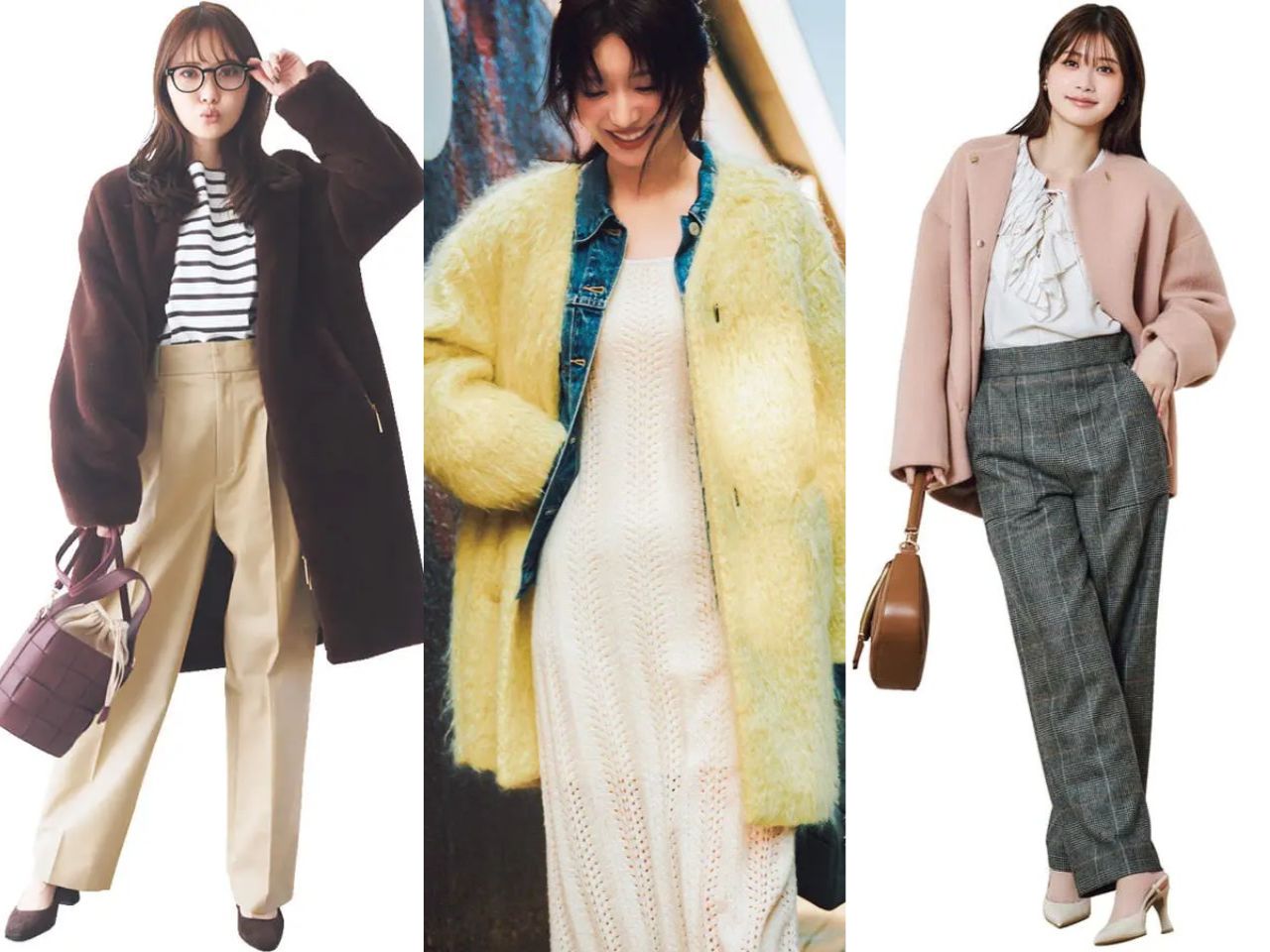 ノーカラーコートのレディースコーデ