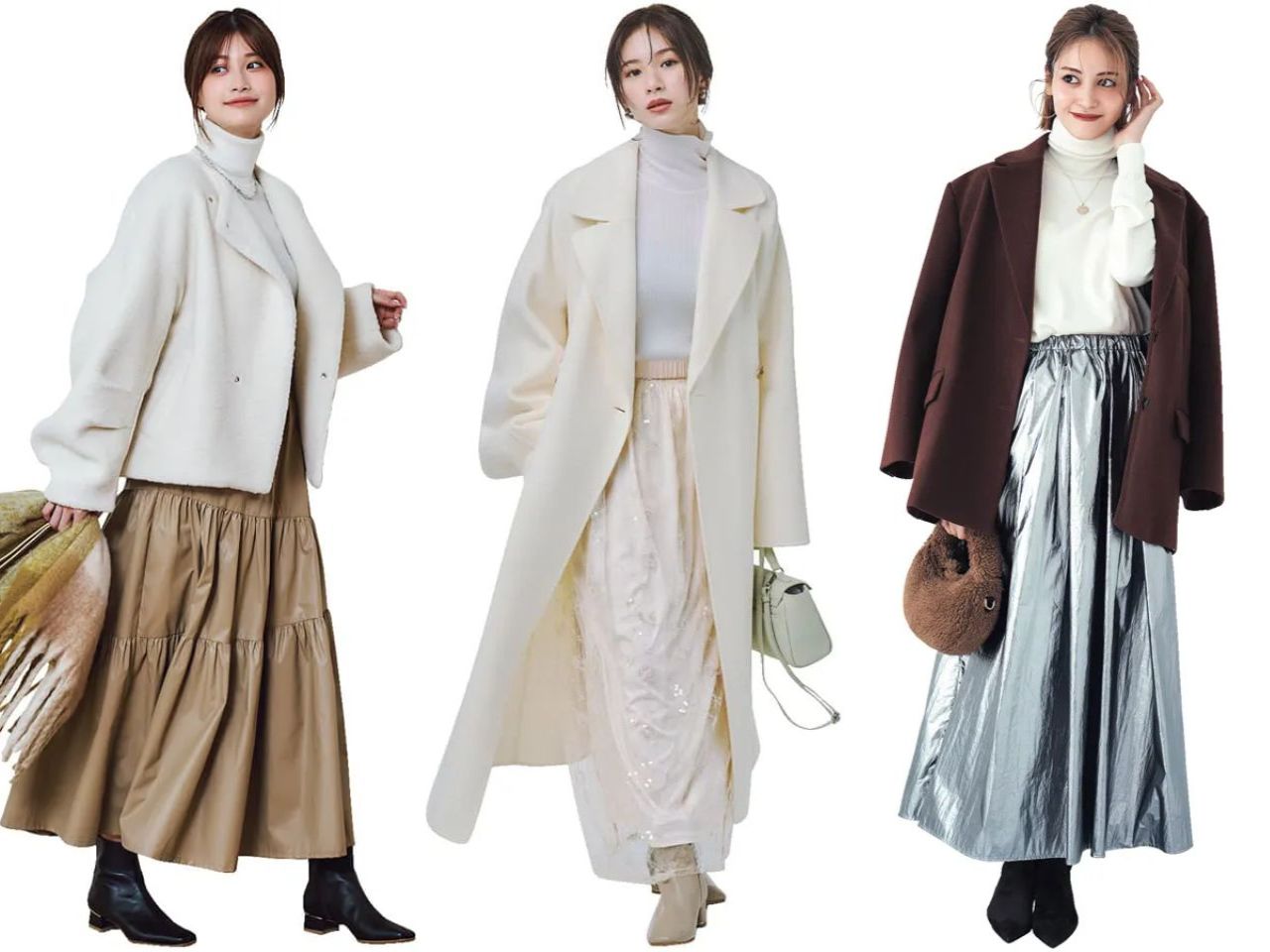 白タートルネックコーデ