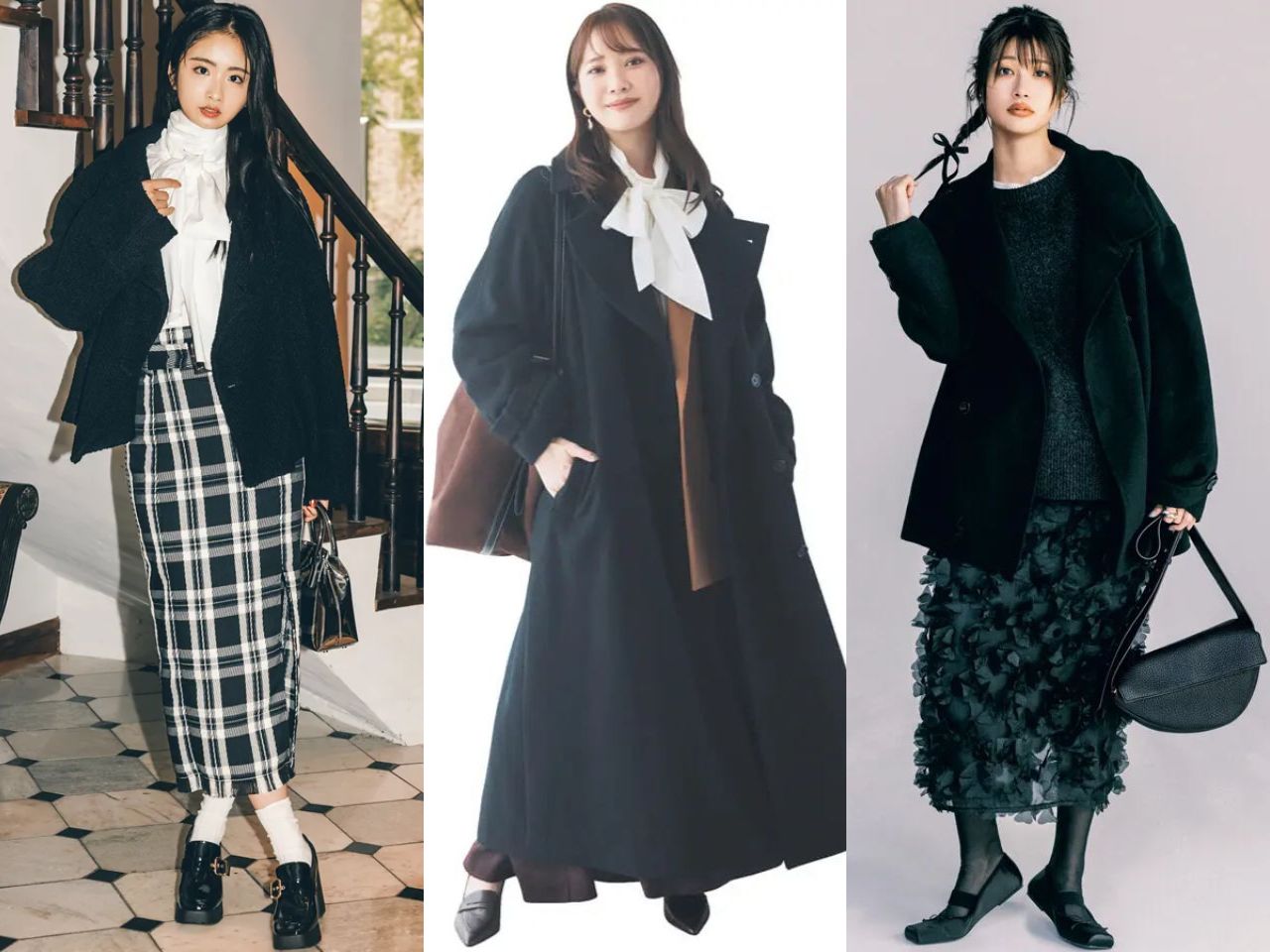 黒コートコーデ
