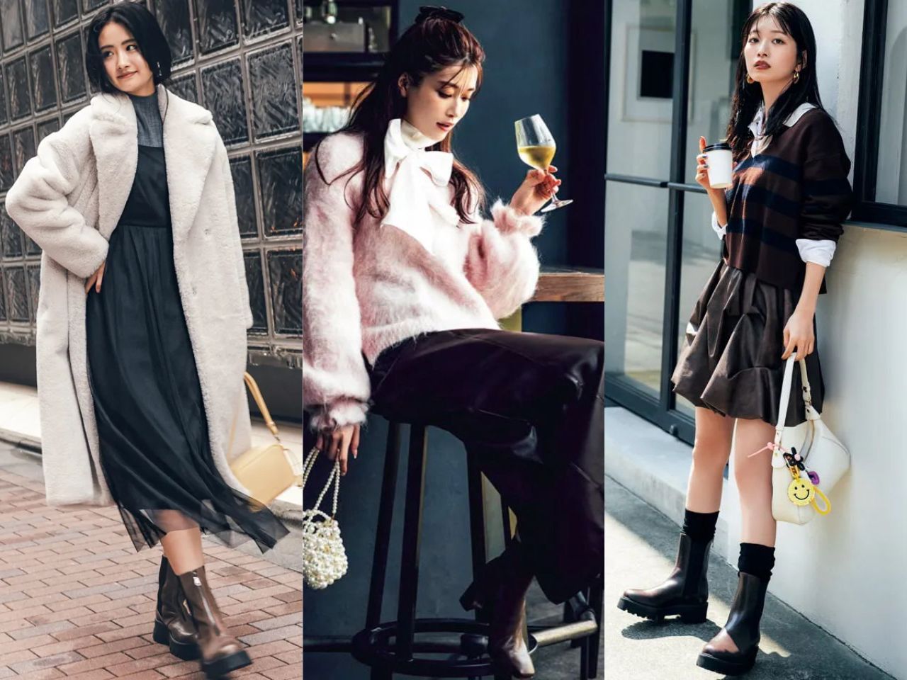 茶色ブーツのレディースコーデ