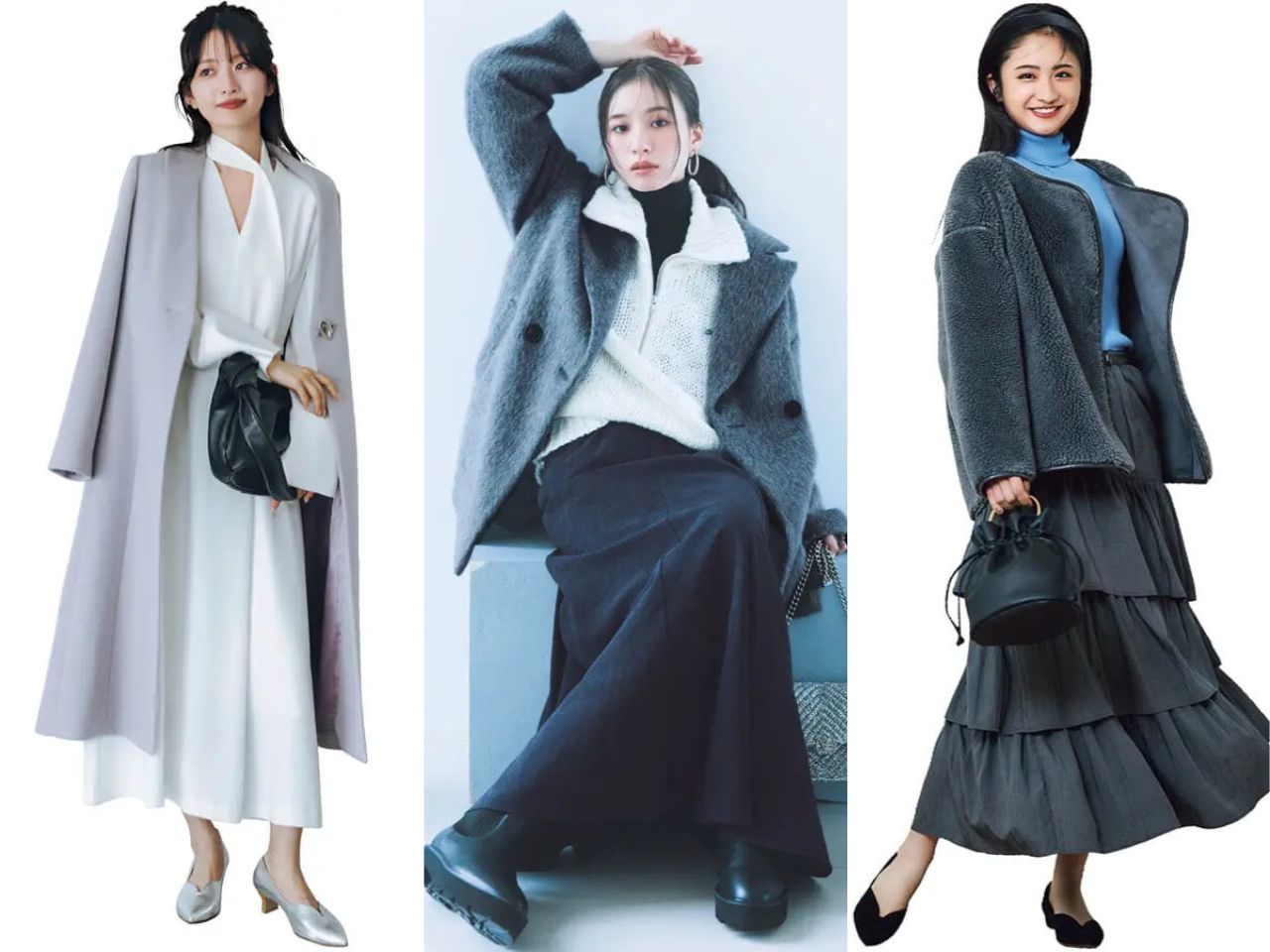グレーコートのレディース冬コーデ