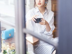 堀田茜、GU、シャツワンピ、ストライプ、着回し