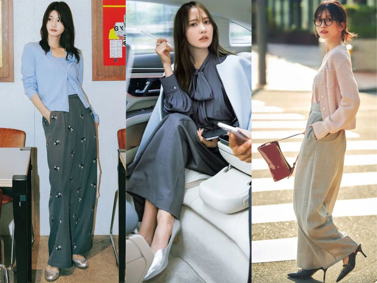 グレーワイドパンツコーデ