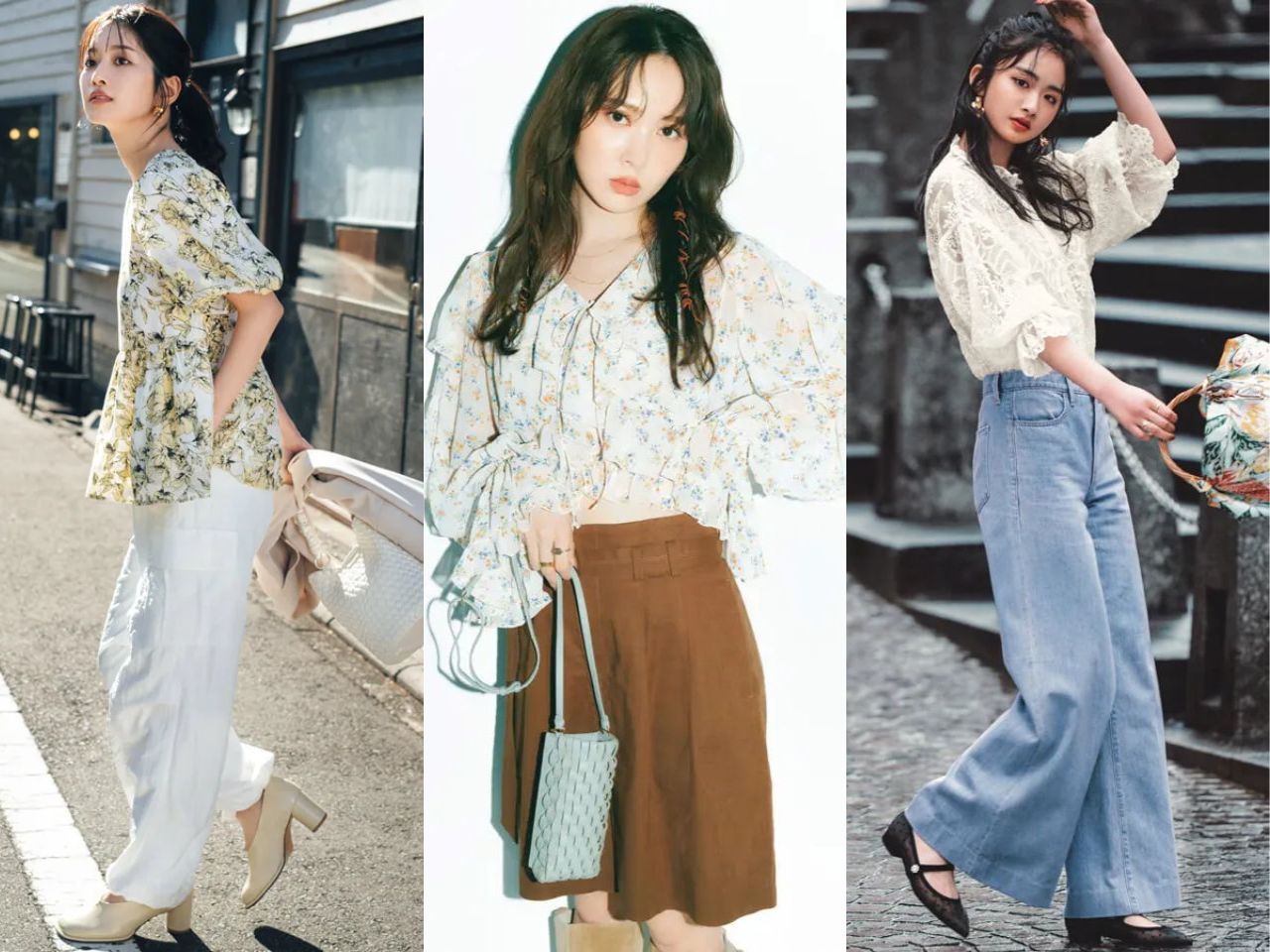 花柄ブラウスを合わせるトレンドコーデ