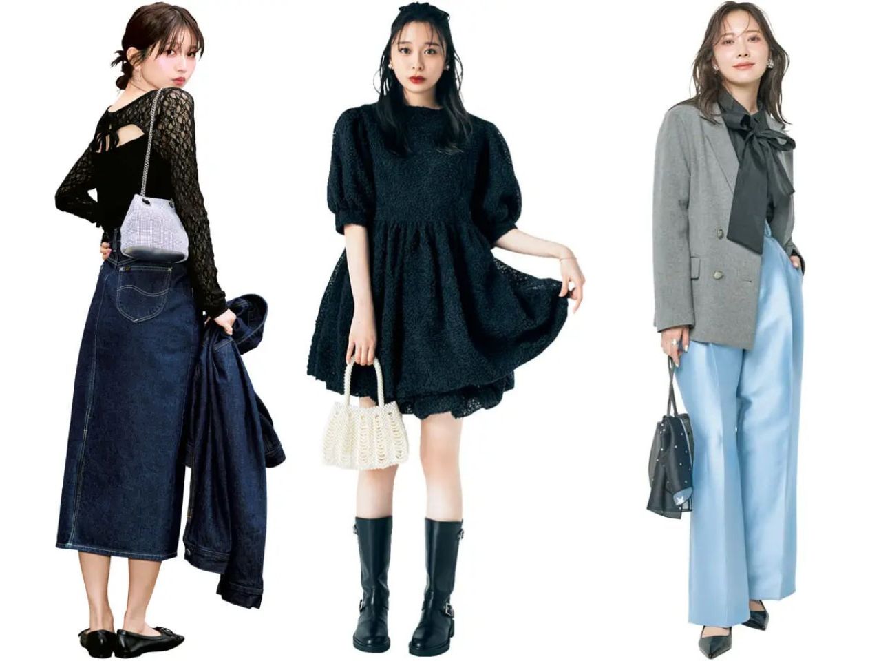 黒ブラウスのトレンドコーデ