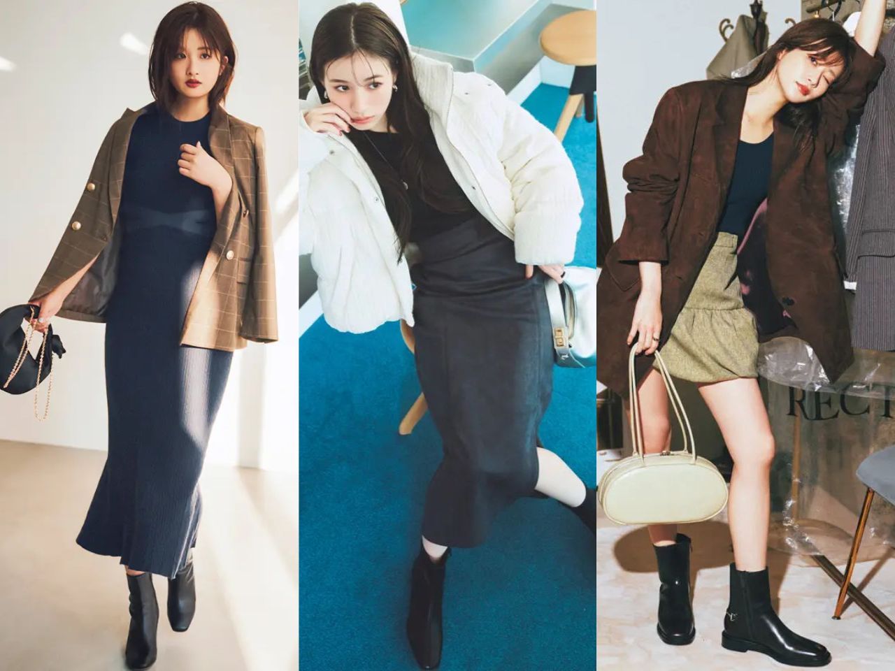 黒ショートブーツコーデ