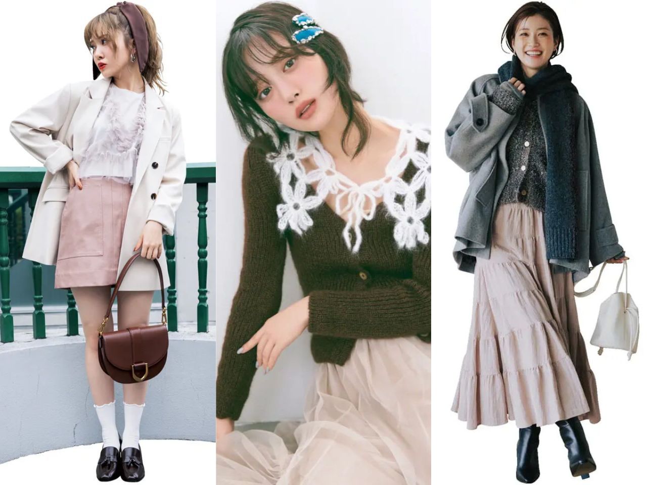 ピンクスカートの秋冬コーデ