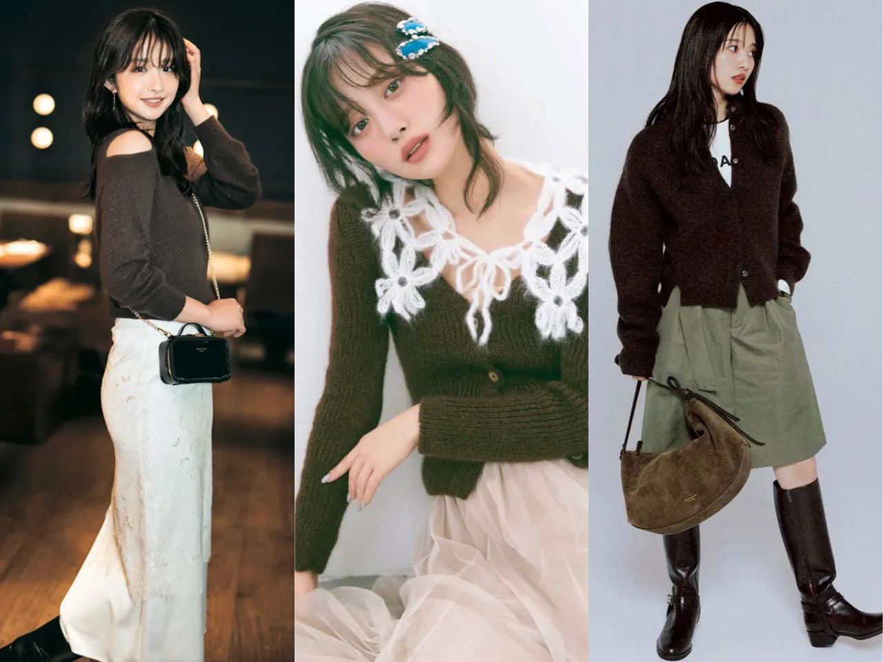 茶色ニットのレディースコーデ