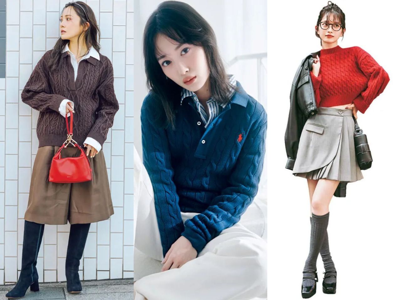 ケーブルニットレディースコーデ