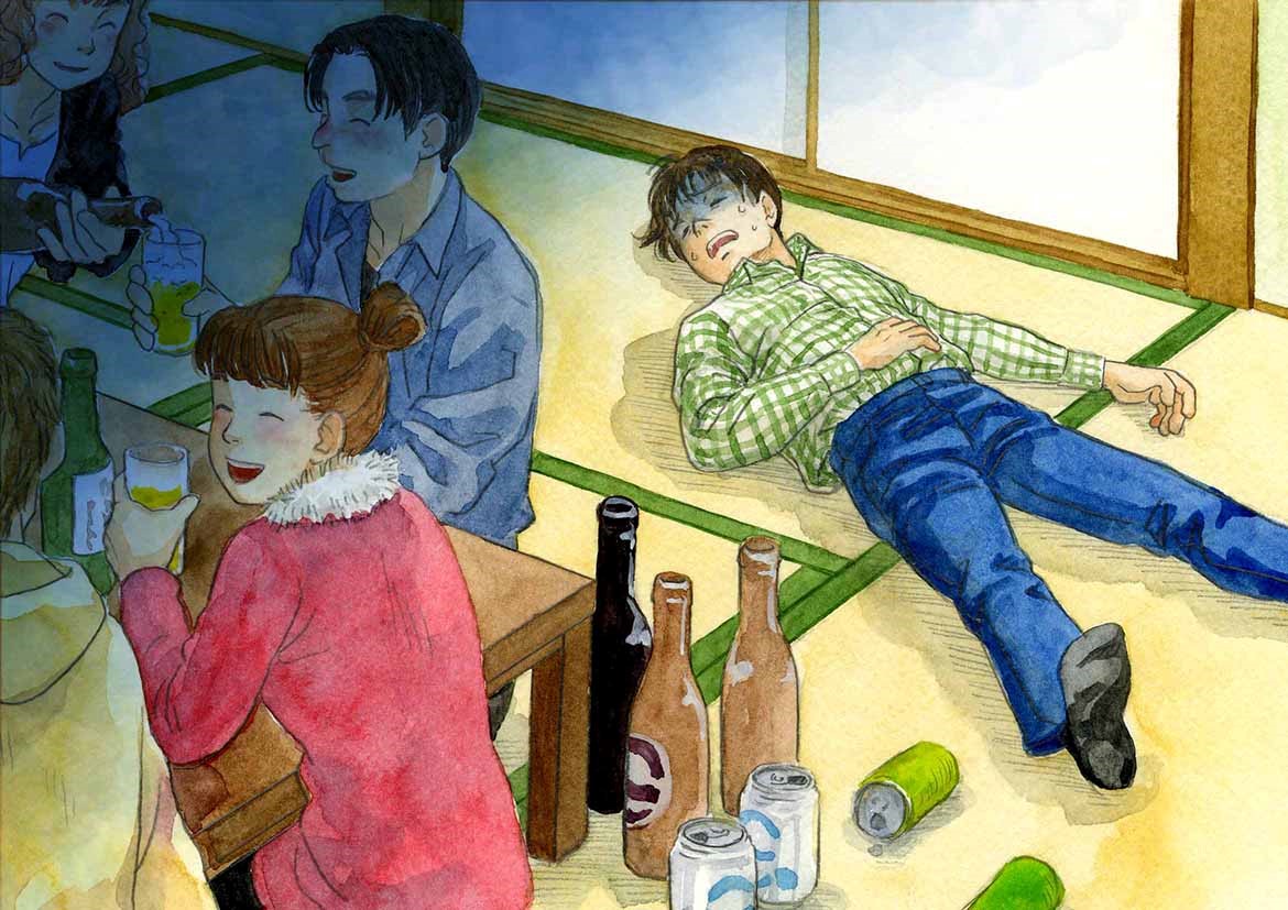 酔いつぶれた相手を放置する絵