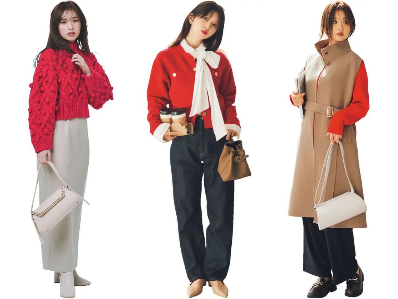 赤ニットレディースコーデ