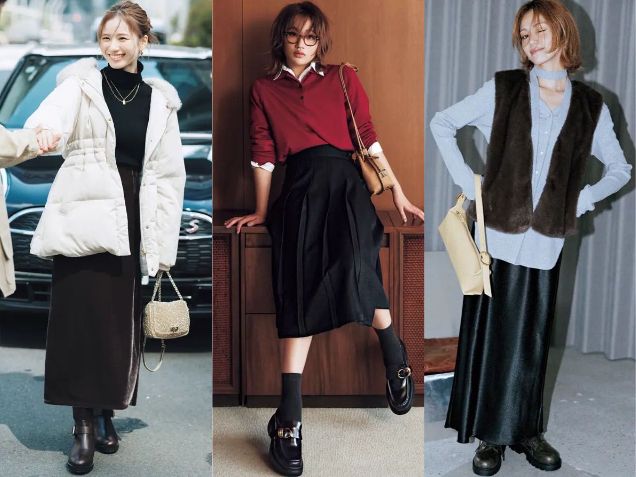黒スカート秋冬コーデ