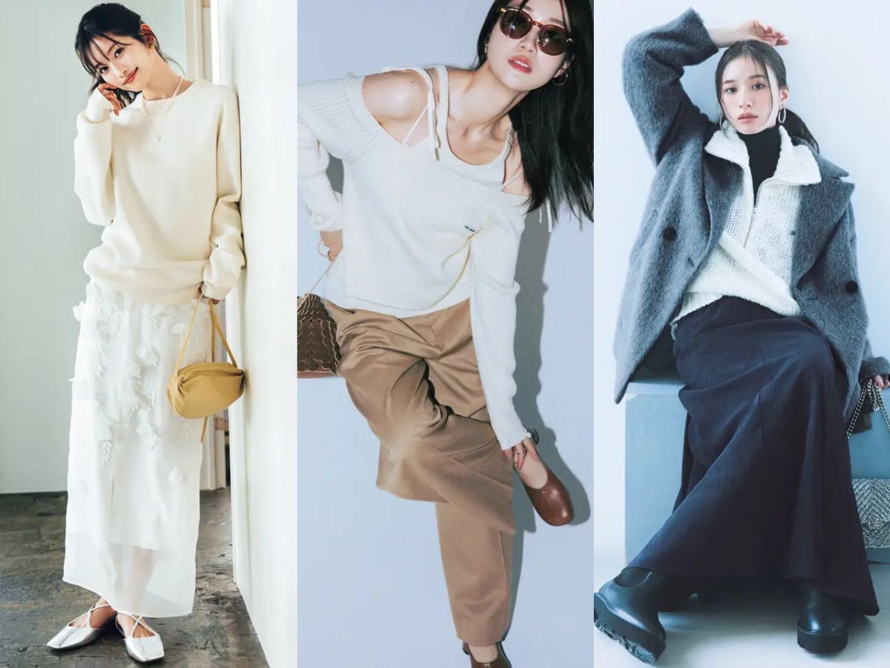 白セーターコーデ