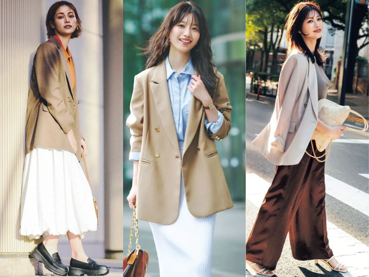 ベージュジャケットレディースコーデ