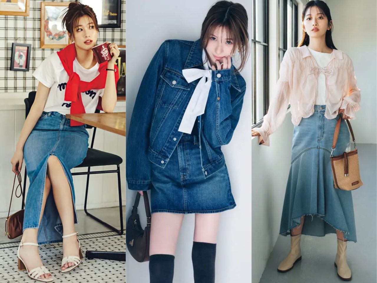 デニムスカートのトレンドコーデ