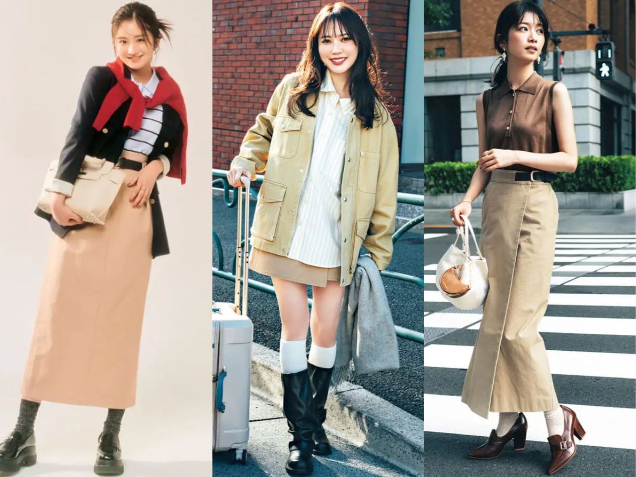 ベージュタイトスカートコーデ