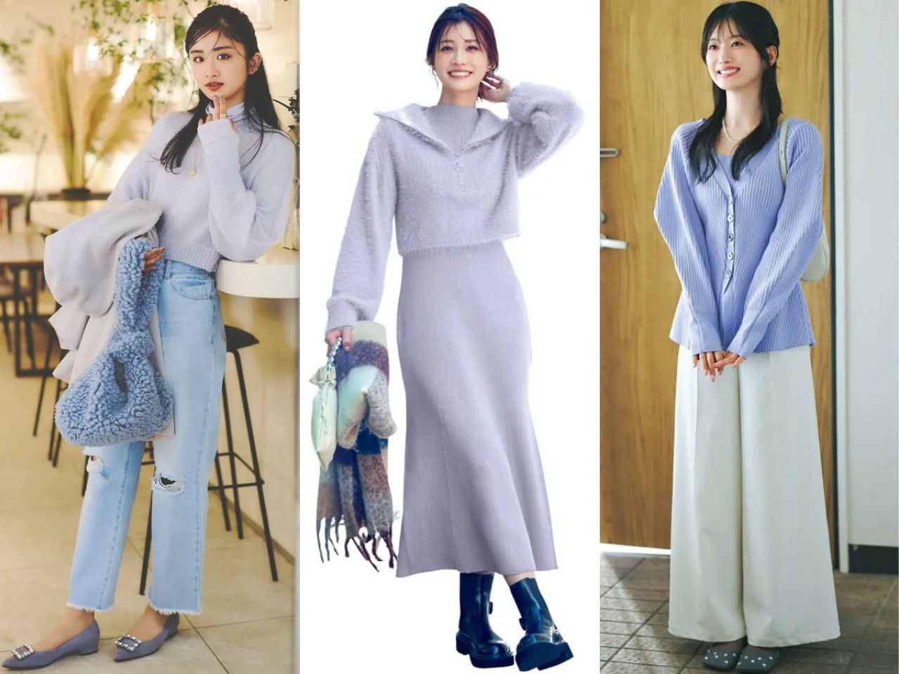 紫ニットレディースコーデ