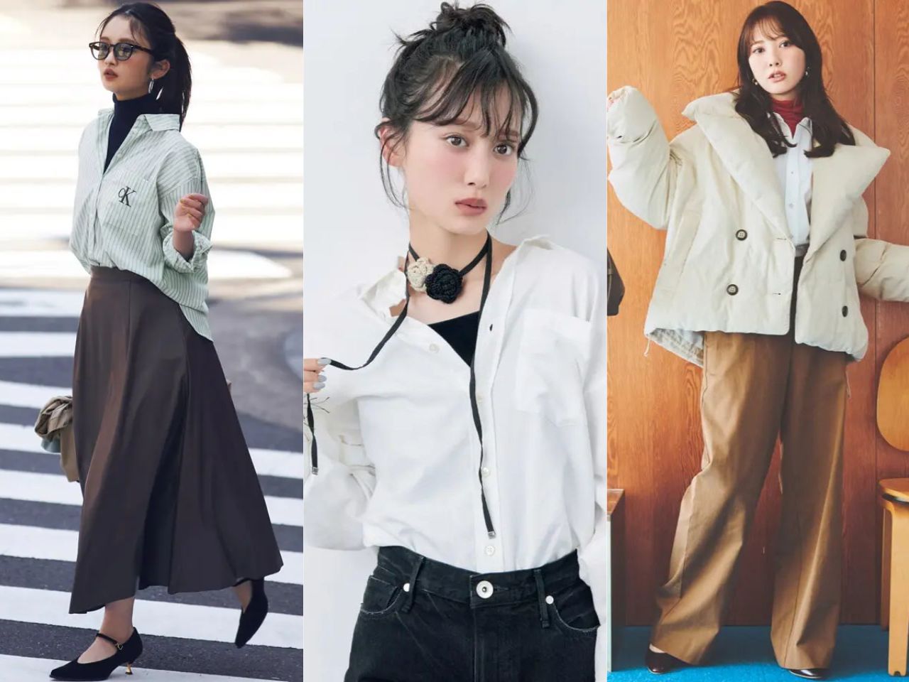 白シャツ×インナーのコーデ