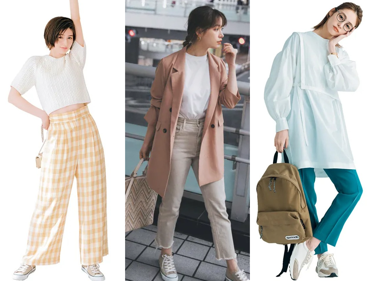 ほぼベージュパンプスなグレージュスニーカーで女っぽくまろやかに！『スニーカー擬態チャレンジは、シックな色からはじめてみて。全体の印象はベージュパンプスとほぼ変わらないどころか、スニーカーならではのラフさが加味されてよりおしゃれになれる！』