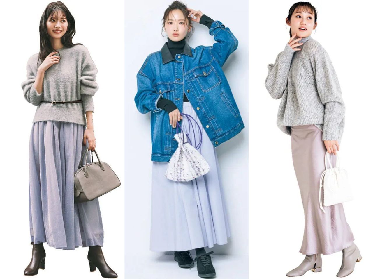 紫スカートを合わせるコーデ