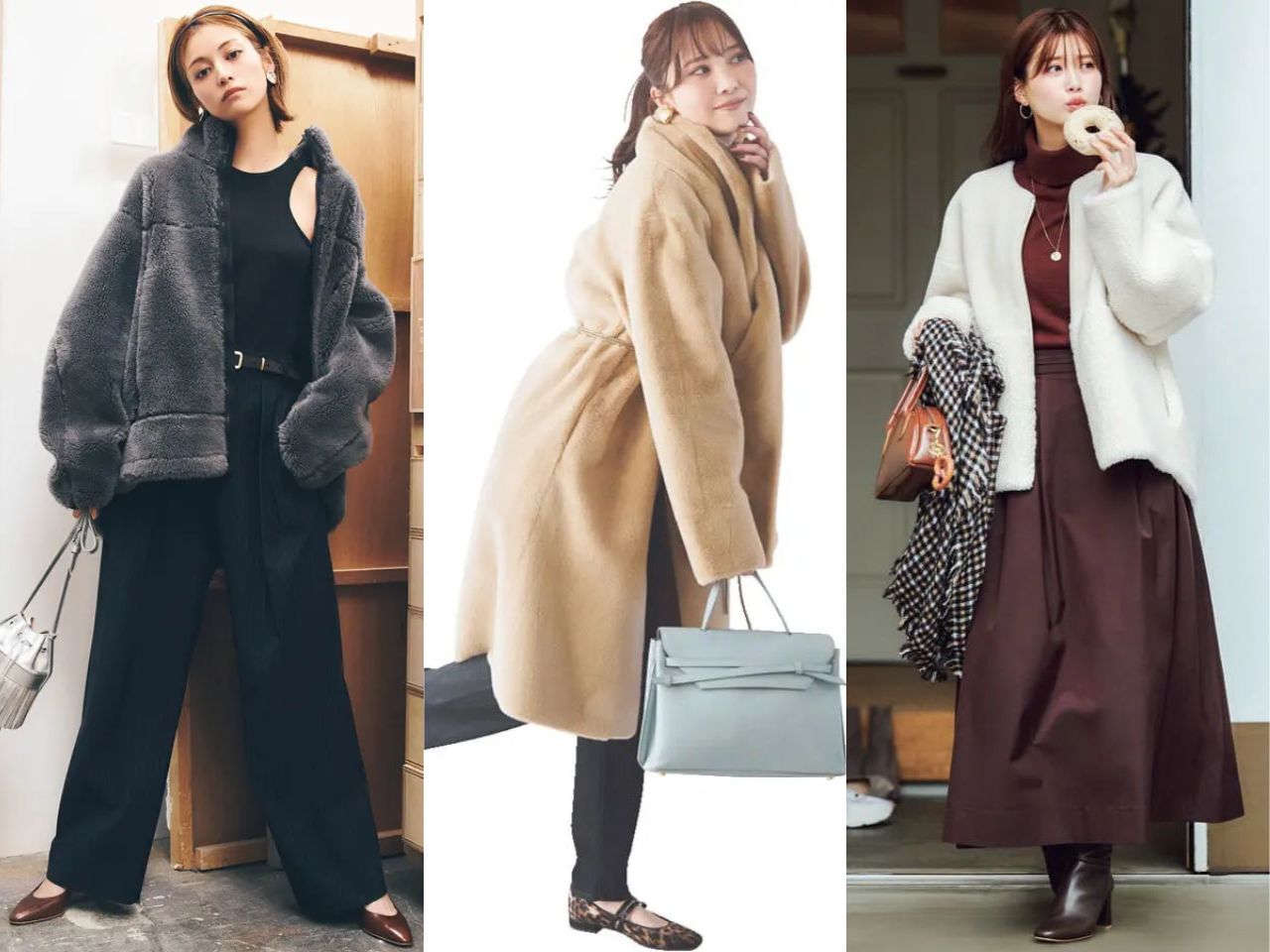 ボアコートのレディーストレンドコーデ