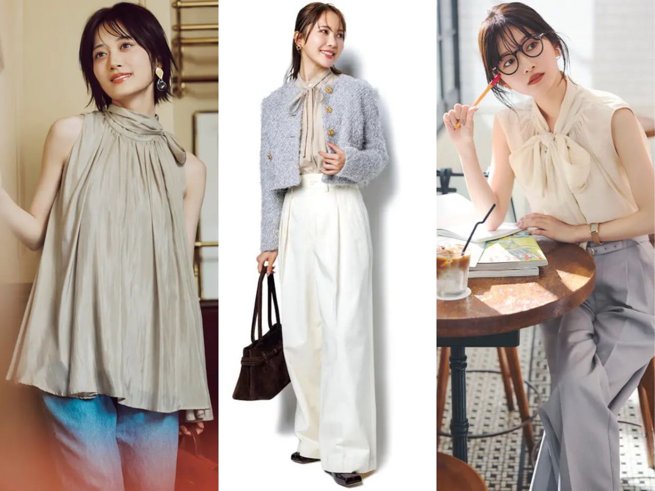 ベージュブラウスを合わせるコーデ