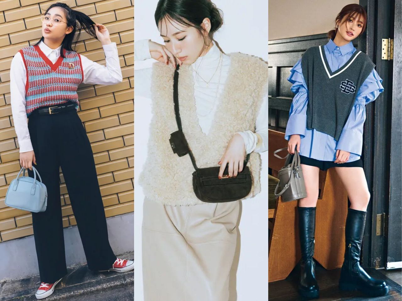 レディースニットベストコーデ