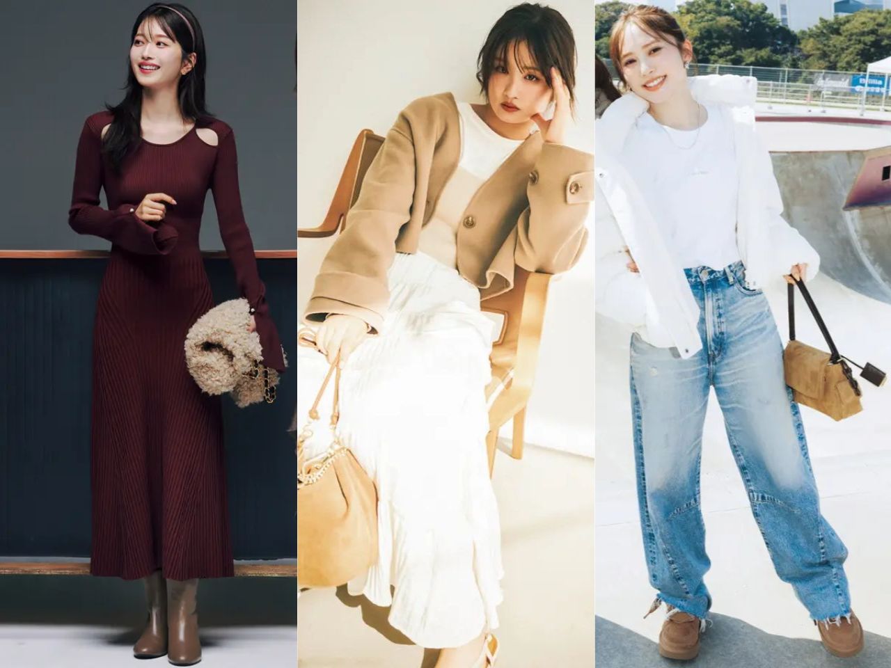 ベージュバッグレディースコーデ