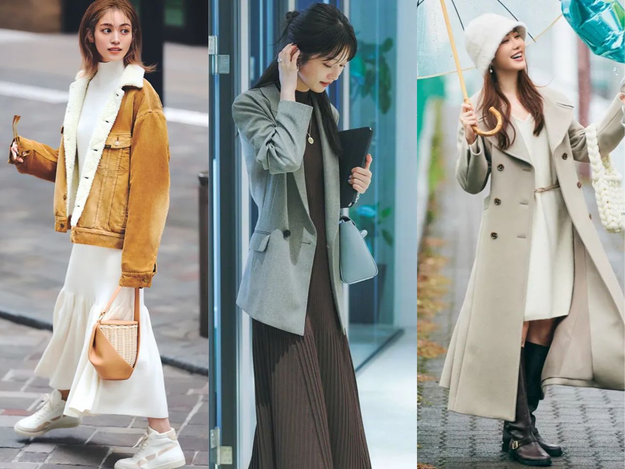 ニットワンピース×アウターコーデ