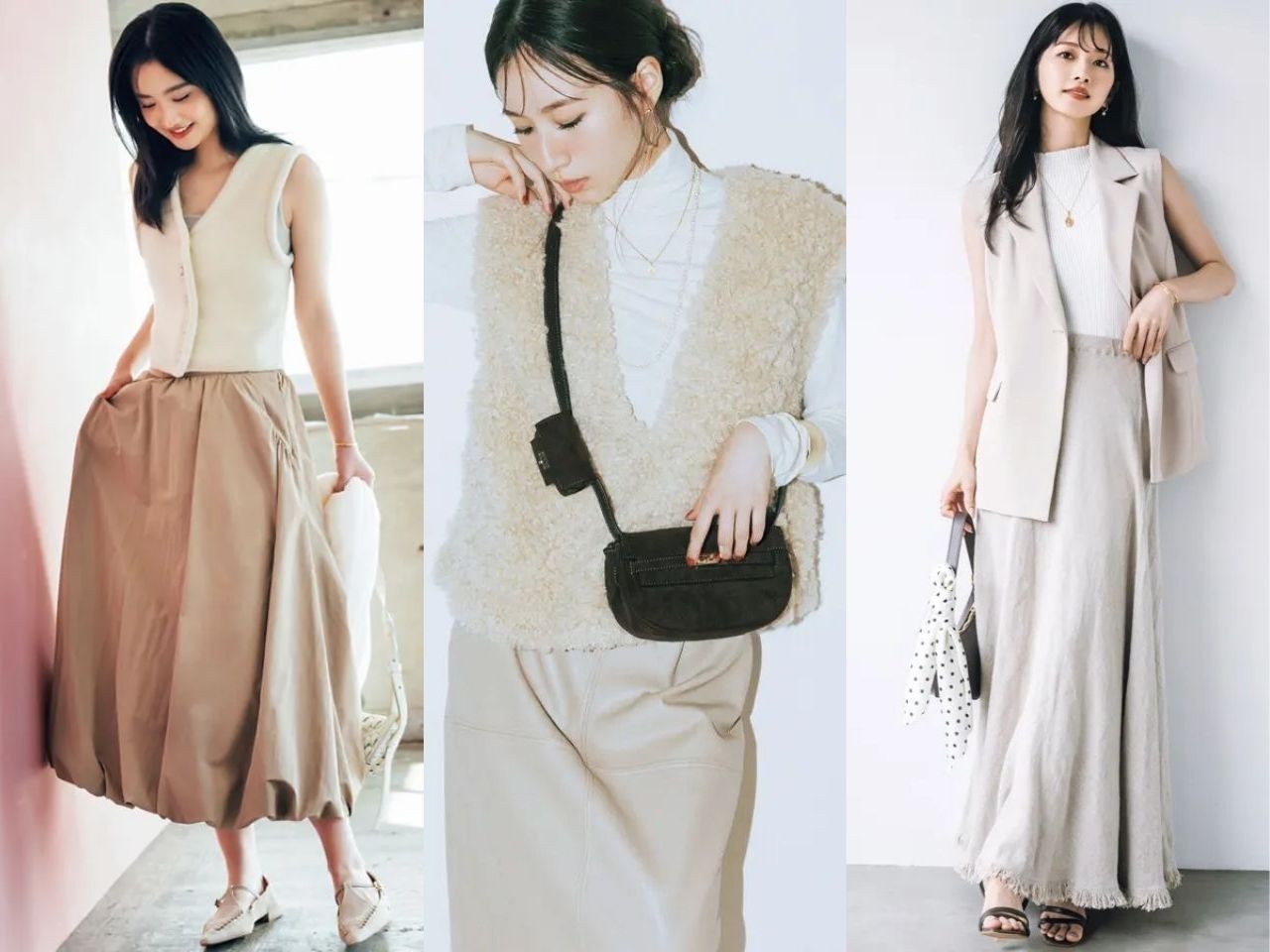 レディース白ベストコーデ