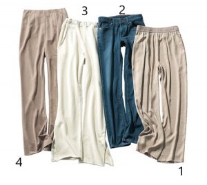 シワにならないイージーパンツ バリエーション