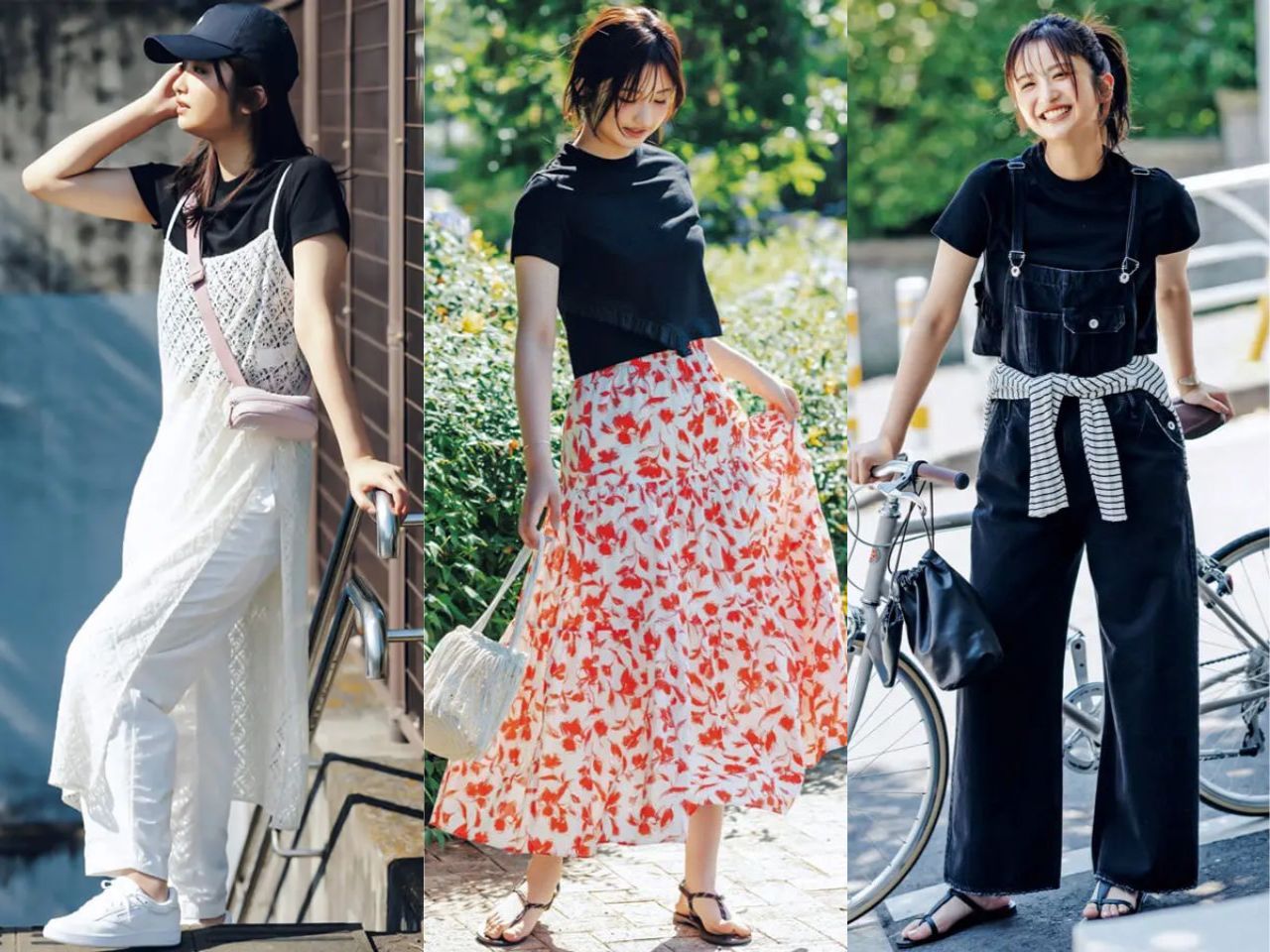 黒Tシャツのレディースコーデ