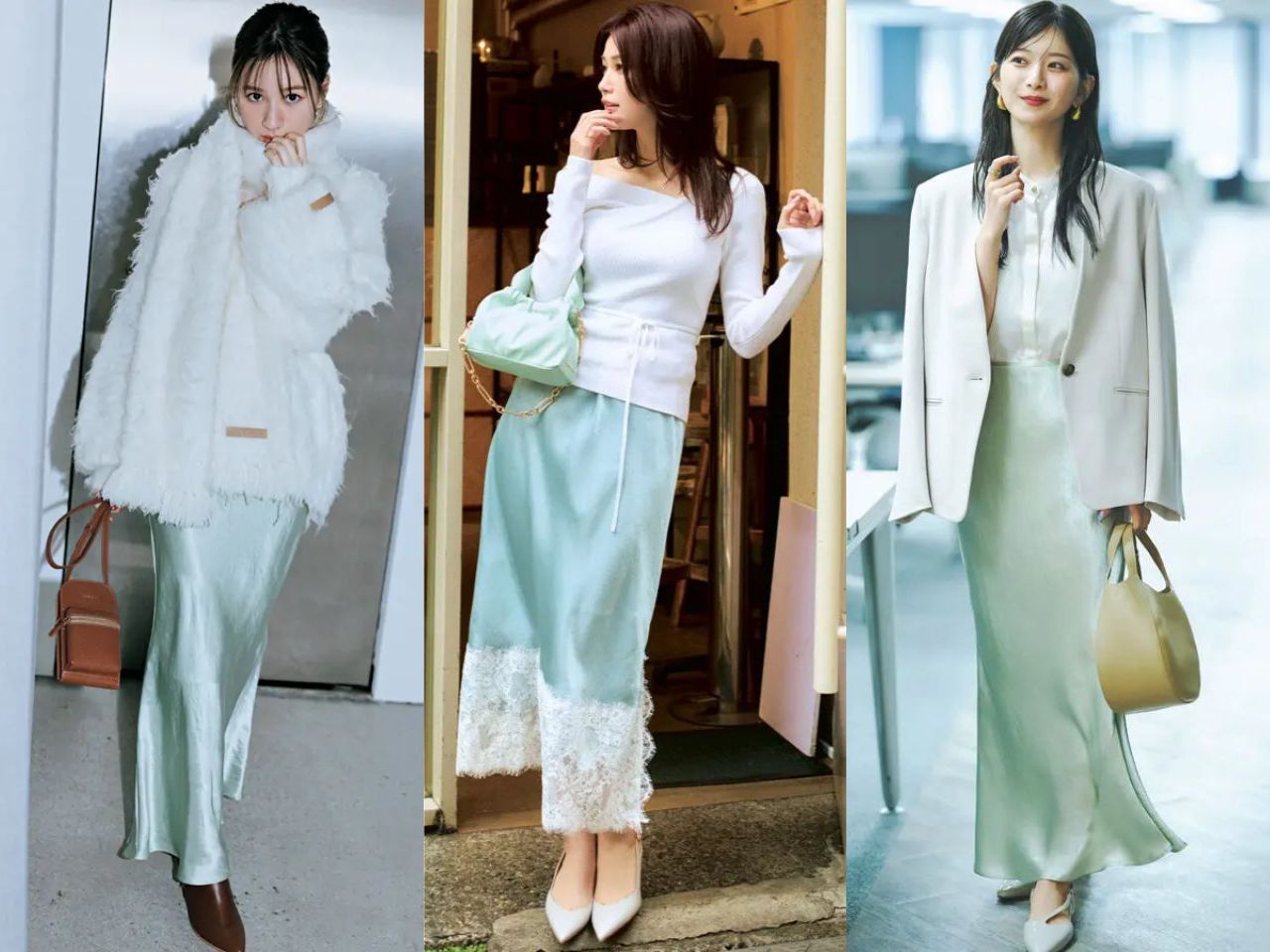 ミントグリーンスカートを合わせるコーデ