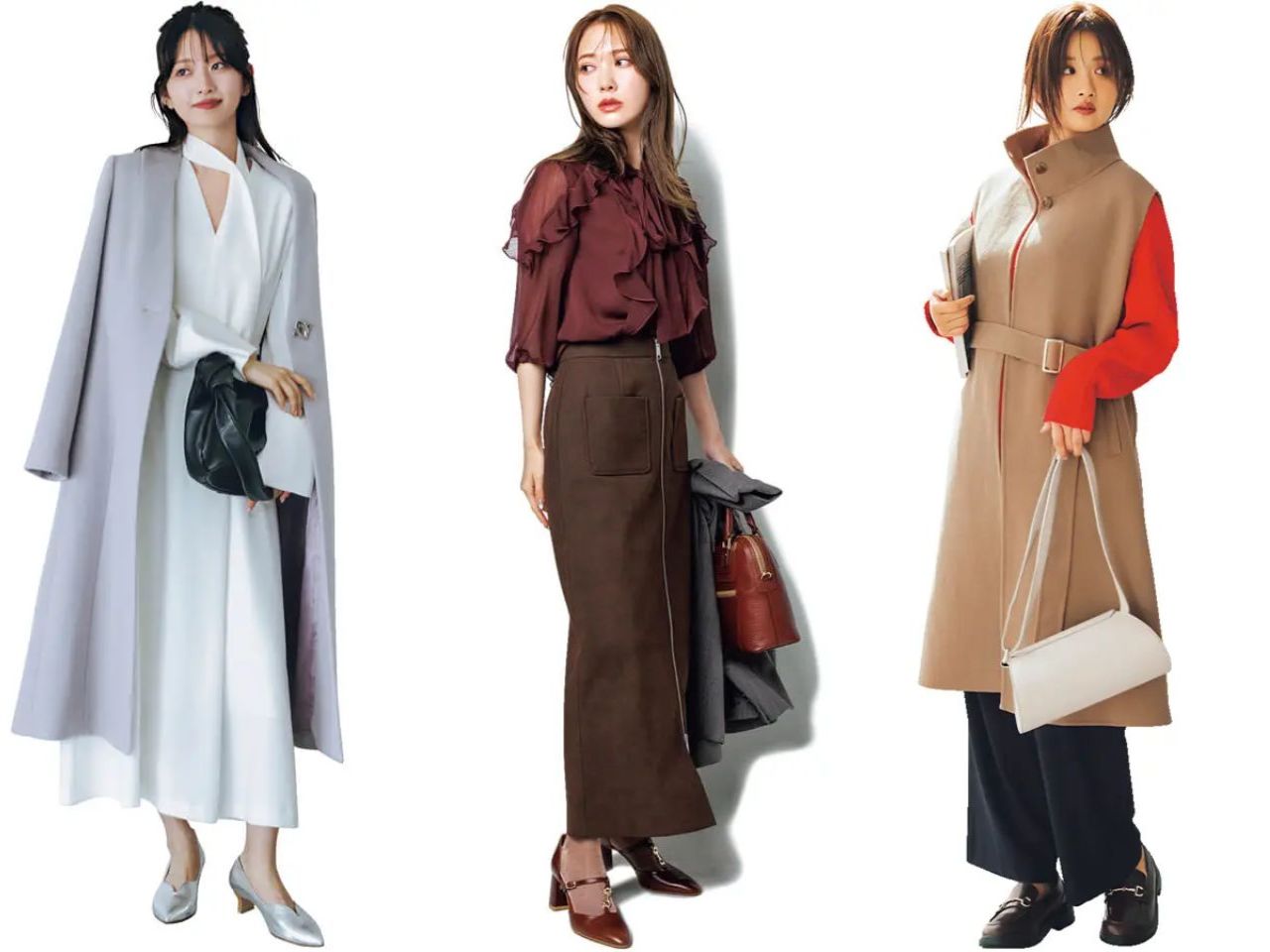 ボウタイブラウスのグレーワントーンコーデ