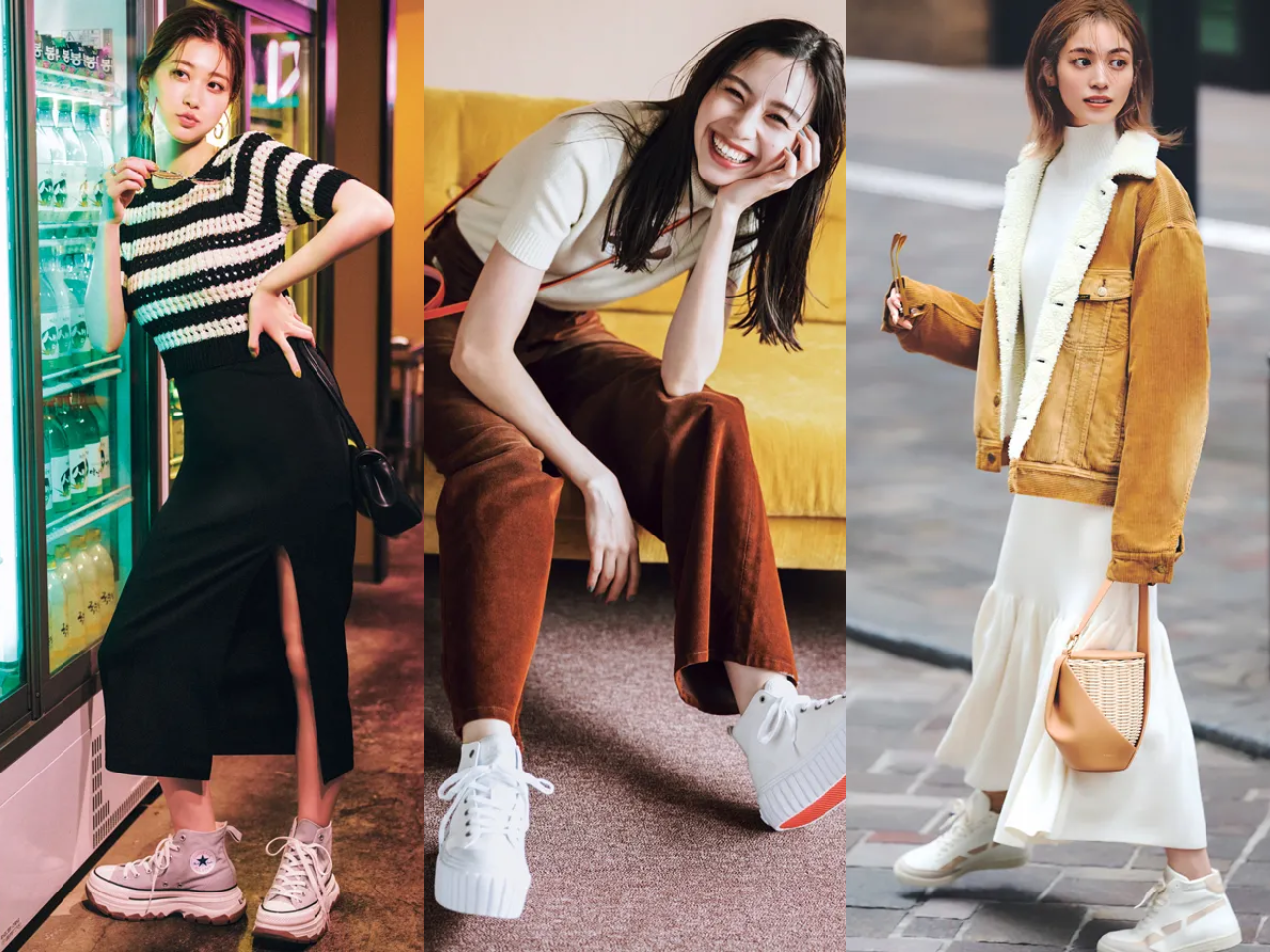 ハイカットスカートコーデに◎【CHANEL】スニーカー ハイカットスニーカーコーデ10選】ブーツ感覚で使える簡単テク