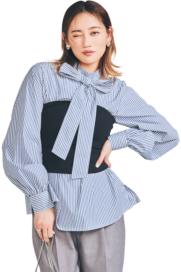 １枚で着る、じゃなくて「もう１枚足しておしゃレイヤード」『１枚重ねるだけで立体感が生まれて、よりおしゃれ上級者見えするコーデに刷新！メリハリもプラスされるから、スタイルアップにも効果的♡』