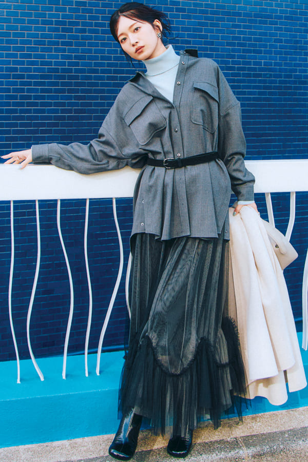 リバーシブル＆ペチコート取り外しOK！ マルチWAYチュールスカート『春に向けて気になる華やかなチュールスカート。実は重たく見えがちな冬のおしゃれに、華やかな抜け感を添えてくれる効果も♡ 最近はインナーを外せるタイプが多く着回し力も◎。』